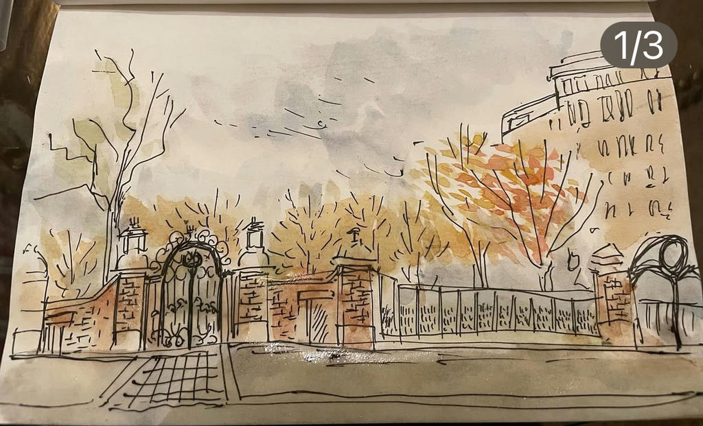 Another sketch of a familiar daily view from my time in the UK. This park was about a 10-minute walk from where I used to live, and whenever I had the time, I’d go there for a walk or a run.